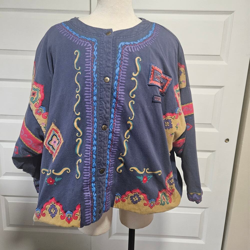Vintage Together! 90s Boho Embroidered Jacket 3X Faded Blue